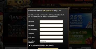 Videoslots сasino: Registration