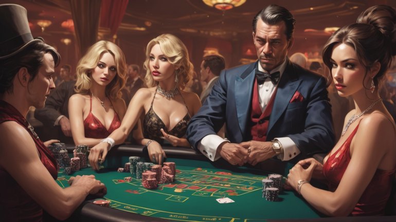 blonde girls gambling in a company of some men