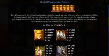 Book Of Savannah’s Queen: Payout table