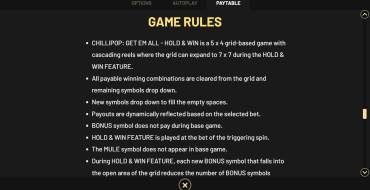 Chillipop: Get Em All — Hold&Win: Rules