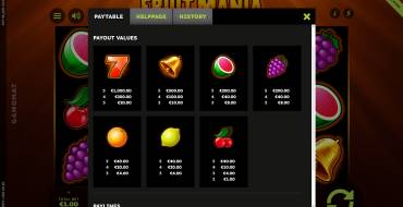 Fruit Mania Deluxe: Payout table