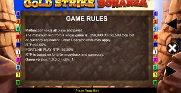 Gold Strike Bonanza Fortune Play: Rules