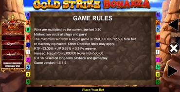 Gold Strike Bonanza Jackpot King: Rules