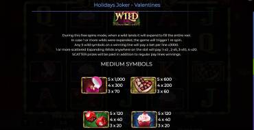 Holidays Joker – Valentines: Payout table