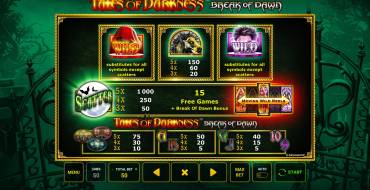 Tales of Darkness: Break of Dawn: Paytable